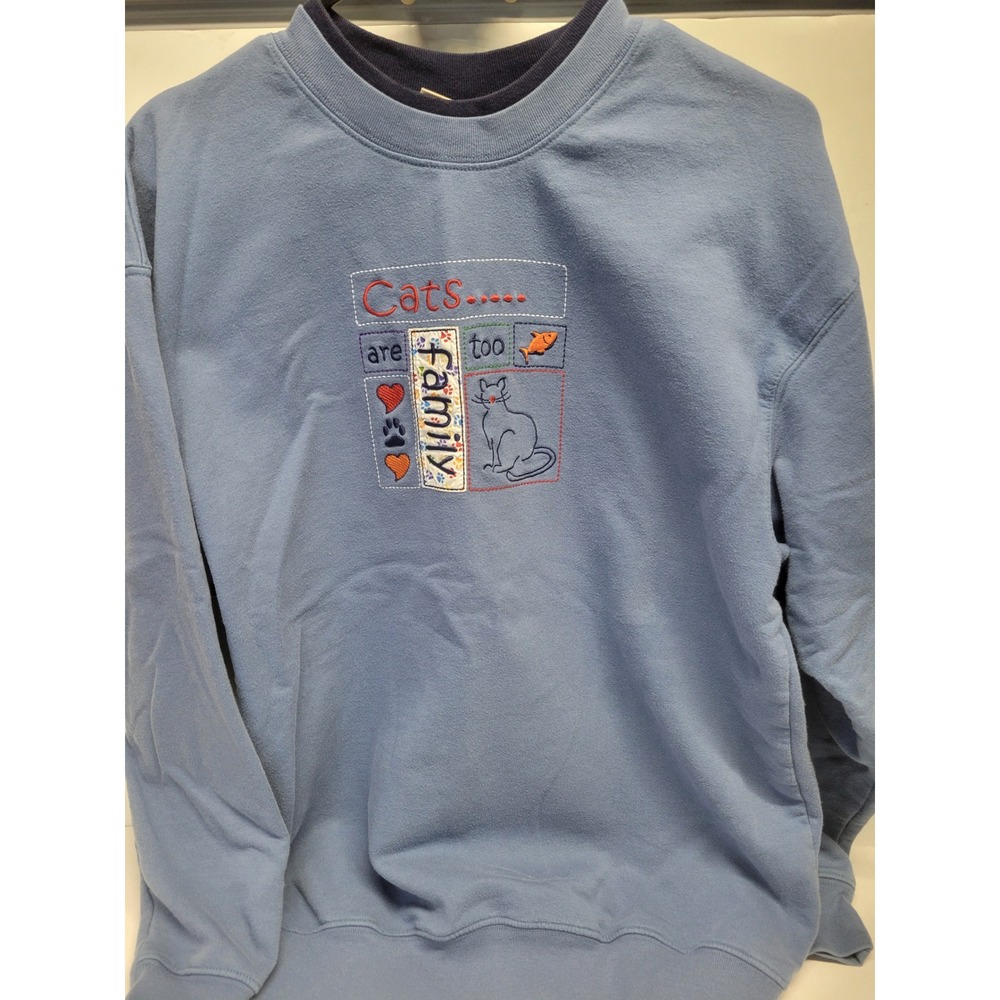 M&C Sportswear Blue Cats Are Too Family Embroidered‎ Sweatshirt Vintage Large